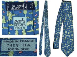HERMES Men&#39;s Tie 100% silk Made In France HE03 T0P - £81.09 GBP