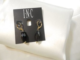 INC 1. 5&quot; Gold Tone Black Dangle Drop Lever Back Earrings Y482 - $8.35