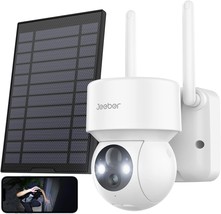 Jeeber Wireless Outdoor Security Camera w/ Spotlight &amp; Siren - Solar Power - NOB - £43.92 GBP