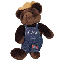 BJ Toy Co Hill Billy Teddy Bear Plush Straw Hat Overalls Stuffed Animal 12.5&quot; - £22.26 GBP