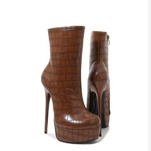 Autumn New Women&#39;s Sexy Super High Heels Round Toe Zipper Mid Calf Boot for Fema - £56.24 GBP