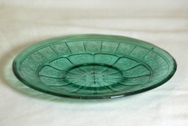 Green Glass Saucer Panel Flowers Vintage - $12.86