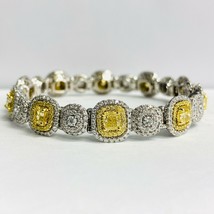 8.97 Ct Luxury Cushion Cut Yellow Diamond Women&#39;s Bracelet 14k White Gold - £16,443.14 GBP