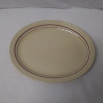 Syracuse China Restaurant Platter Econo Rim Red Maroon White Bands Tan - $24.95