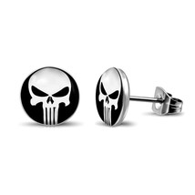 Punisher Earrings 10mm Round Stud Skull Stainless Steel Post Biker Superhero New - $8.95