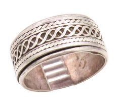 925 Sterling Silver Vintage Ring Celtic Weave Wide Spinner Band  Sz 11  ... - $48.16