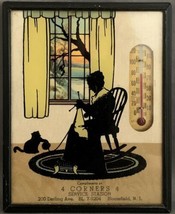 Reverse Painted Silhouette Thermometer 4 Corners Service Station Bloomfi... - $20.00
