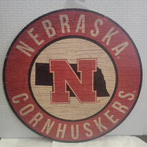 Nebraska Cornhuskers 12&quot; Circle with State Wood Sign - NCAA - $23.27