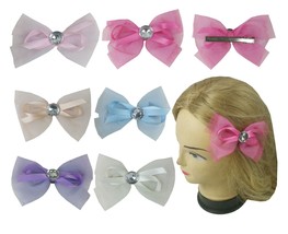 Assorted Ribbon Hair Pins Clips w/ Gem Stone for Women Teens Girls 12 PCS  - £17.38 GBP