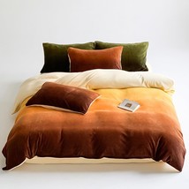 Yellow Orange Velvet Comforter Set King Gradient Orange Bedding Comforter Sets F - £133.81 GBP
