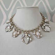 JULES B. Crystal &amp; Faux Pearl Cluster Bib Statement Necklace - £20.12 GBP