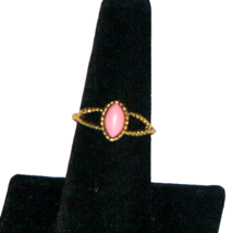 18K Gold Plated Pink Coral Cabochon Ring Size 6.25 #2917 - £15.52 GBP