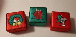 Snoopy Peanuts Christmas ornament trinket boxes beaded satin lot of 3 - 1999 new - £15.70 GBP
