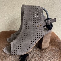 Diba True Womens 8 Perforated Suede Block Heel Open Toe Ankle Boots Brow... - $733.21 MXN