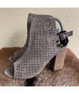 Diba True Womens 8 Perforated Suede Block Heel Open Toe Ankle Boots Brow... - $733.21 MXN