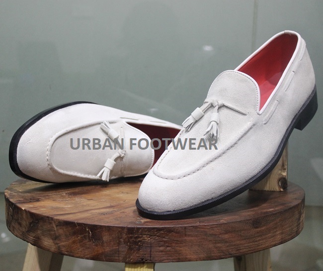 Mens New Handmade Shoes Formal Dress White Suede Tassels Moccasin Boots