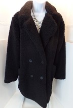 Nine West Double Breasted Black Fuzzy Comfy Coat Jacket Sz Medium 100 Polyester - £31.19 GBP