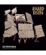 3D Printed Asgard Rising Wooden Palisade Roof Awning Set 28mm - 32mm Rag... - $46.20+