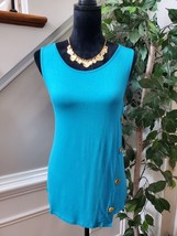 Cable &amp; Gauge Petite Blue Gold Button Side Accent Sleeveless Top Blouse Size PM - £22.18 GBP