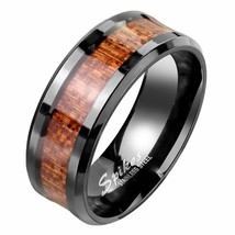 Black Stainless Steel KOA Wood Ring Mens Womens Casual Band Sizes 7-13 8mm - £15.17 GBP