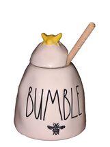 Rae Dunn Ceramic Bumble Honey Pot with Wooden Honey Dipper &amp; Yellow Bee ... - $20.44