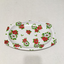 Vintage plastic Christmas poinsettia cookie snack holiday oval serving tray - $19.75