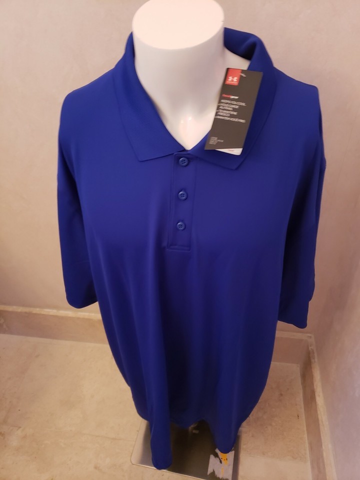 UNDER ARMOUR MEN&#39;S HEATGEAR BLUE POLO SHIRT STRETCH POLYESTER LOOSE XL $... - £19.38 GBP