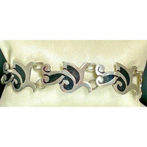 VINTAGE TAXCO 925 STERLING SILVER  &amp; ONYX AZTEC DESIGN BRACELET SKY - $96.53