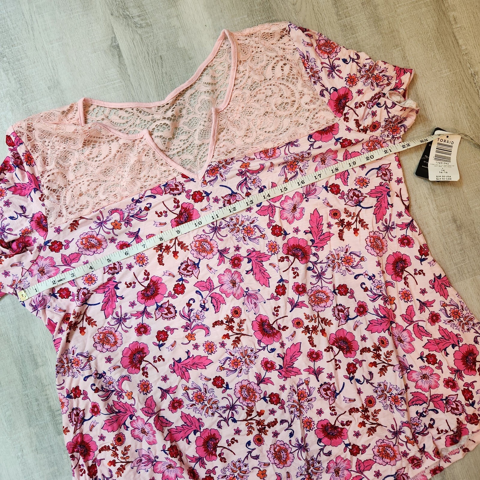 Torrid Floral Knit Jersey Slub Lace Yoke Flutter Sleeve Top Plus Size 1X 14-16  Item image 5