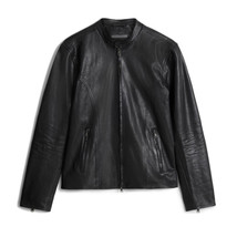 John Varvatos Collection Men&#39;s Baxter Moto Zip Jacket Waxed Sheep Leather Black - £230.26 GBP