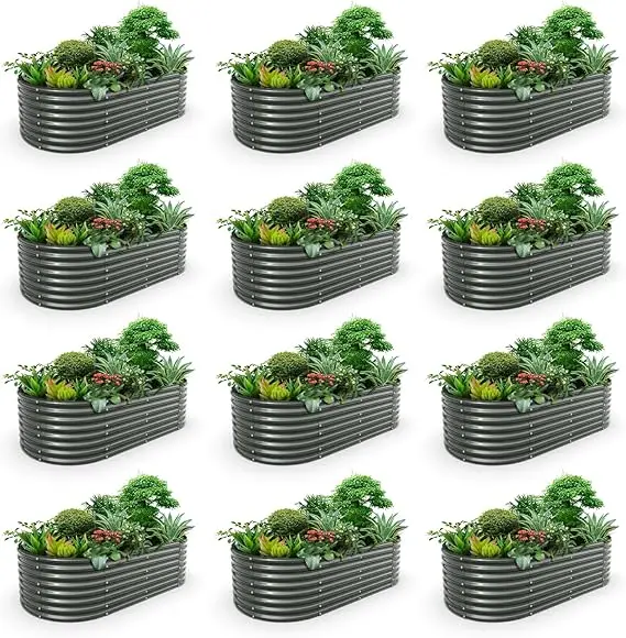 A ANLEOLIFE 2 Set 8X4X2 ft Galvanized Raised Garden Bed Kit Oval 0312 grey - $4,162.94 CAD