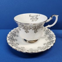 Tea Cup &amp; Saucer Royal Albert 25th Anniversary Silver Wedding Gift Bone China - £11.46 GBP