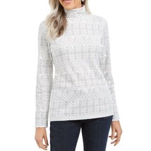 Karen Scott Womens M Bright White Printed Long Sleeve Turtleneck Top NWT... - $19.59