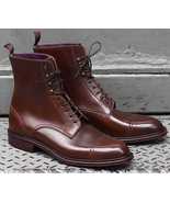 Handmade Brown Cow Leather Lace up Boots for Men, Leather Dress Boots, C... - £103.60 GBP+