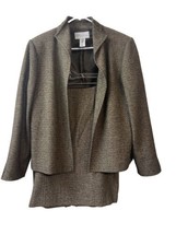 First Issue A Liz Claiborne Company Suits Size 14 Brown Tweed Open Front Jacket - £31.59 GBP