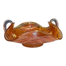 Vintage Iridescent Carnival Glass Style Dish with Clear Handles | Amber ... - $19.00