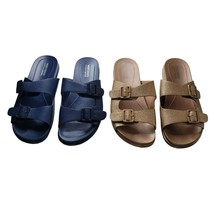 Westconnex Slip On Sandals Size 41 Two Pairs Blue Gold Plastic Double Strap Soft - £14.06 GBP