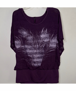 Chic Purple Feather Print Floral Sequin Blouse - $144.27 MXN