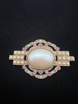 Richelieu Vintage Brooch Faux Pearls Pink and Clear Rhinestones Gold Tone - £17.31 GBP