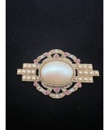 Richelieu Vintage Brooch Faux Pearls Pink and Clear Rhinestones Gold Tone - £17.30 GBP