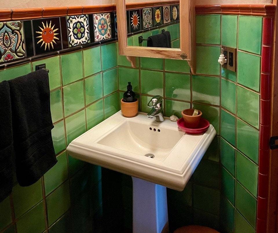 Mexican Talavera Ceramic Tiles Handcrafted - Green Washed -  (you select... - $149.00