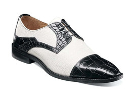 Stacy Adams Tedesco Cap Toe Oxford Lizard Leather Shoes Black/White 2563... - $104.99