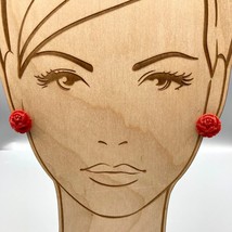 Vintage Carved Rose Earrings, Red Celluloid Flowers, Slide Clip On - £30.16 GBP