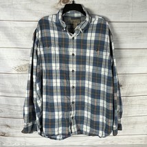 Duluth Trading Co Men&#39;s XXL Plaid Button Up Shirt Blue White Orange Pockets - £10.38 GBP