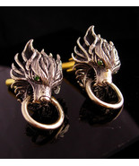 UNUSUAL Green eyed Wolf cufflink Moveable ring miniature victorian doork... - £179.85 GBP