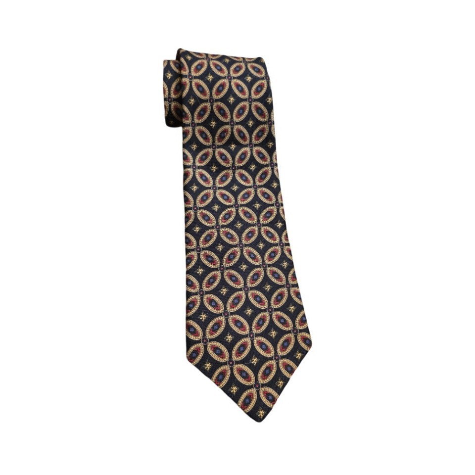 Tommy Hilfiger Vintage Silk Tie Navy Red Gold Geometric Medallion Classic Preppy Item image 10