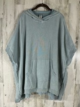 Barefoot Dreams Sunbleached Poncho One Size Dusty Blue Hooded Kangaroo P... - $34.62