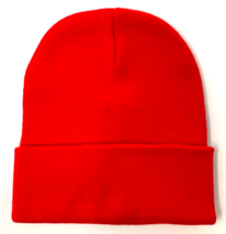 SOLID RED PLAIN BLANK LONG CUFFED KNIT BEANIE CAP SKI SKULL WINTER SNOW ... - $9.45
