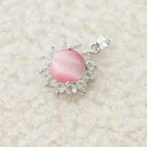 NEW Pink Cat Eye Round Gemstone Pendant Necklace Charm Jewelry Gift 1pcs - £3.05 GBP