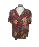 Caribbean Joe Women Top Hawaiian shirt buttonup Large rayon floral luau ... - $34.64